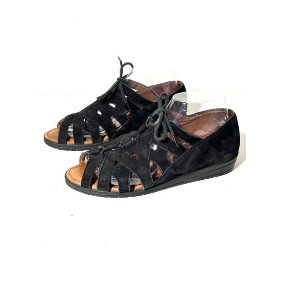 Beautifeel EUC Black Suede Lace Up Fisherman Open Toe Sandal Shoe 39 EU 8 US - Picture 1 of 8